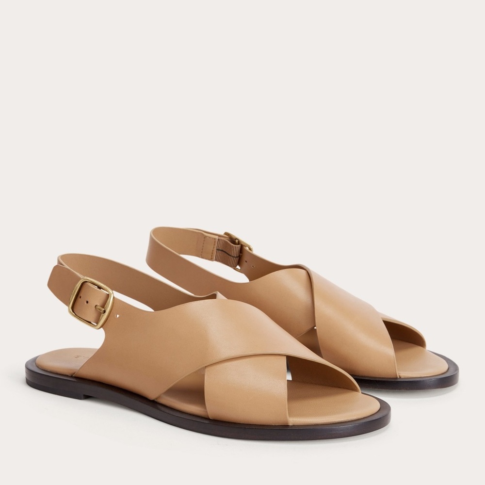 Women's Tan Leather Cross‑Strap Slingback Sandals